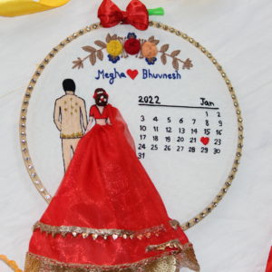 Customizable Bride & Groom Calendar Embroidered Hoop