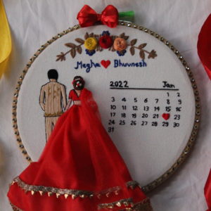 Customizable Bride & Groom Calendar Embroidered Hoop