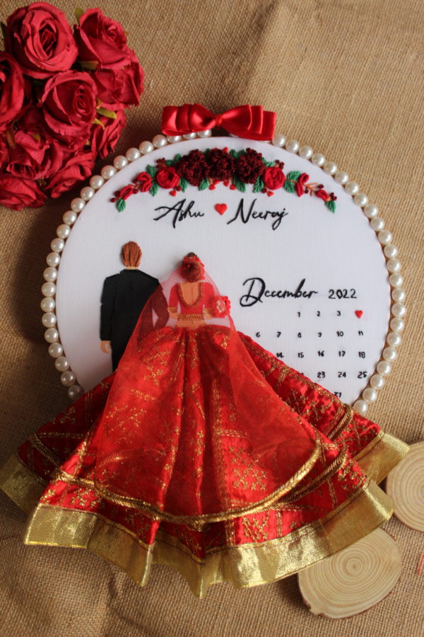 Premium Wedding Theme Embroidery Hoop Art With Calender